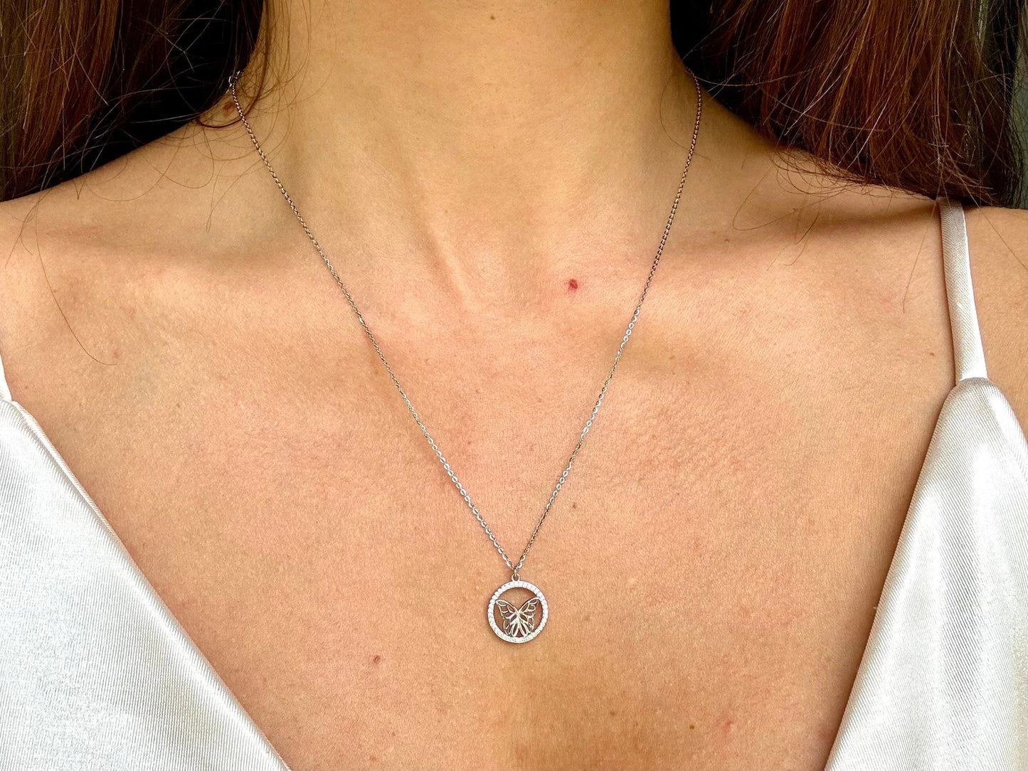 Adorable Butterfly Necklace 925 Sterling Silver CZ Stone Tarnish Free with chain Gift for Her Dainty Necklace for Mom Madalion Pendant