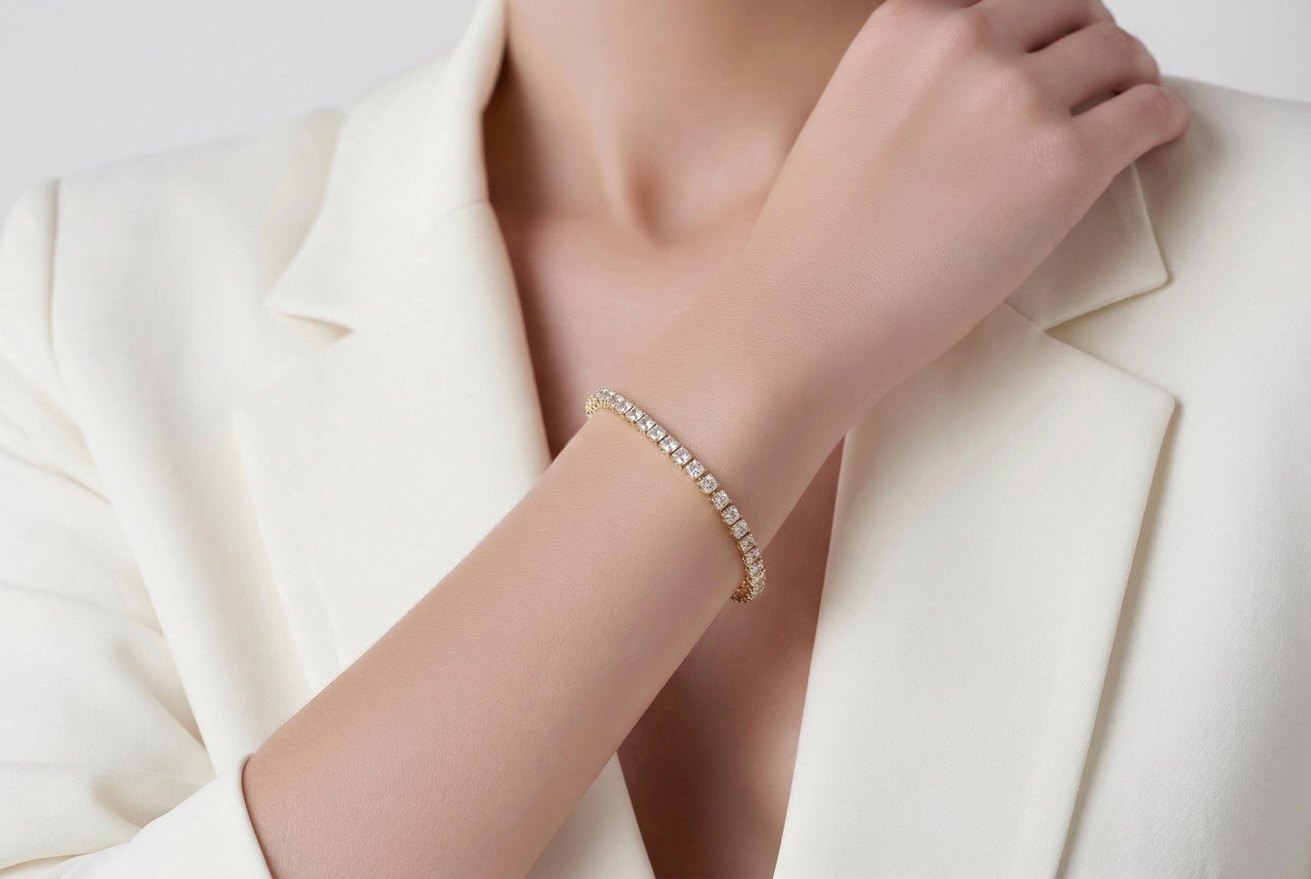 Dainty Tennis Bracelet – Adjustable Gold Stackable Bracelet With Sparkling Cubic Zirconia
