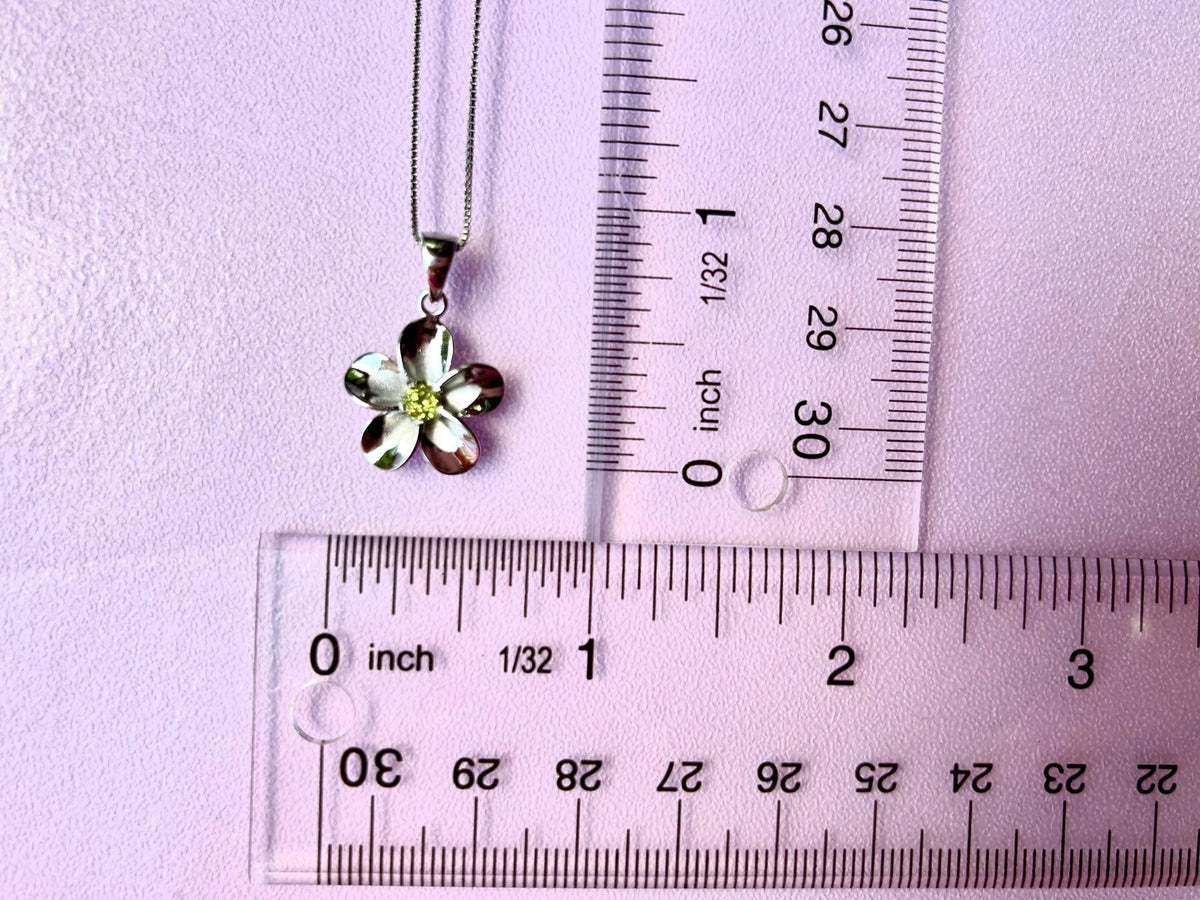 Plumeria Flower Necklace, Peridot, 925 Sterling Silver, Tarnish Free, gift for her, mothers day gift, gift for mom – handmade Hawaiian jewelry, Island Goddess Jewelry