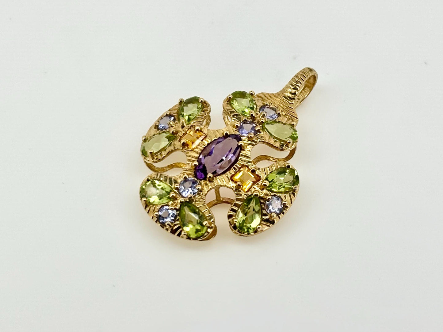 14K Yellow Gold Multi-Gemstone Pendant ,Tanzanite Citrine Peridot Amethyst Pendat , Colorful Jewelry Birthday gift, anniversary gift for her