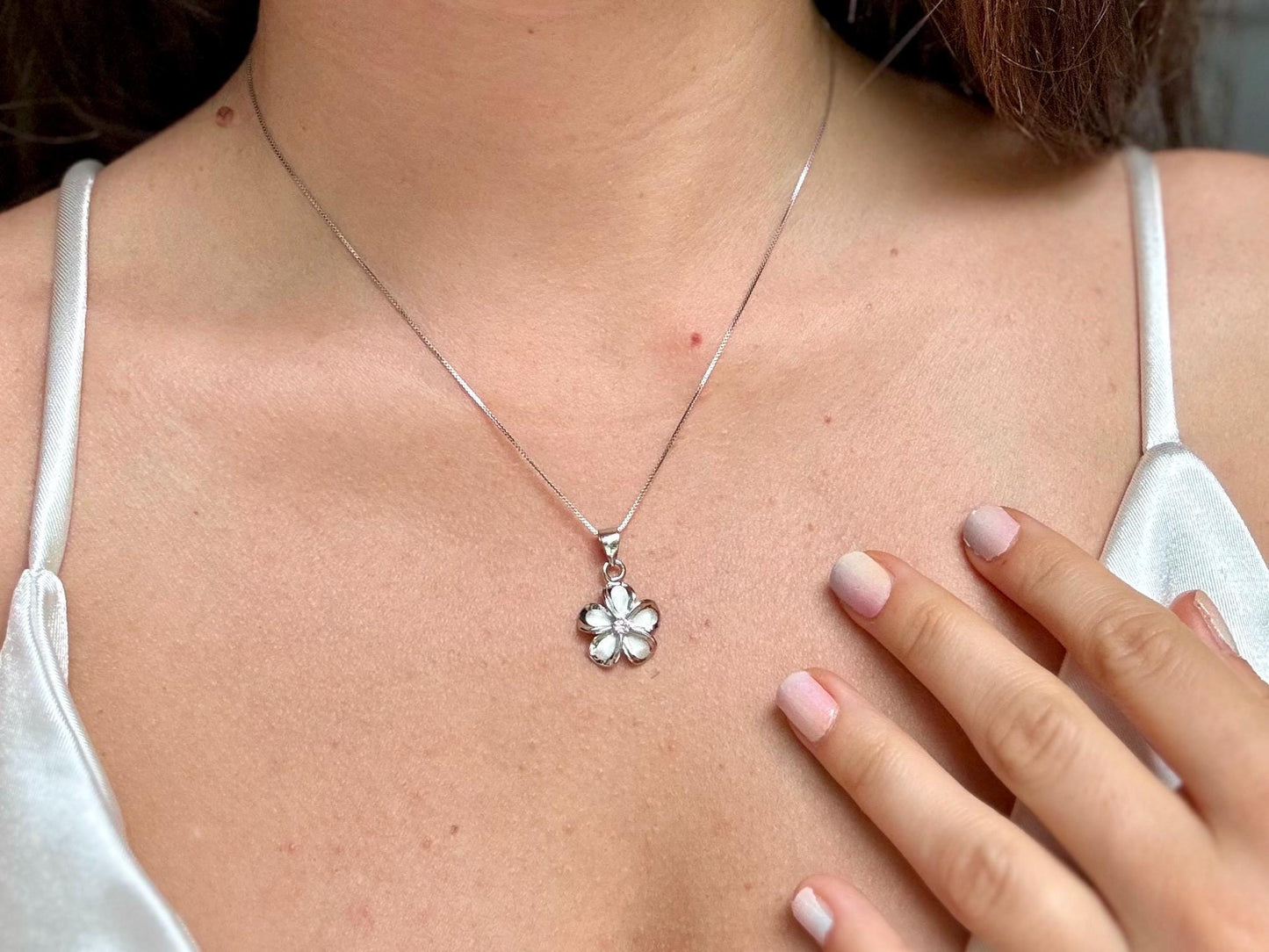 Hawaiian Plumeria Flower Necklace Pink Necklace 925 Sterling Silver Tarnish Free With Chain - Gift for Her Birthday Gift Dainty Necklace