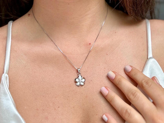 Hawaiian Plumeria Flower Necklace Pink Necklace 925 Sterling Silver Tarnish Free With Chain - Gift for Her Birthday Gift Dainty Necklace