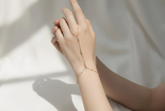 Hand Chain Bracelet - Adjustable Gold Plated Bracelet With Cubic Zirconia Stones