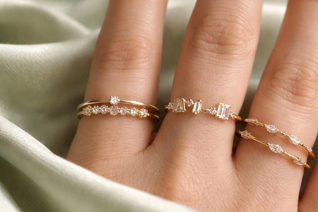 Gold Plated Stackable Ring – Adjustable Size Band With Sparkling Cubic Zirconia Star