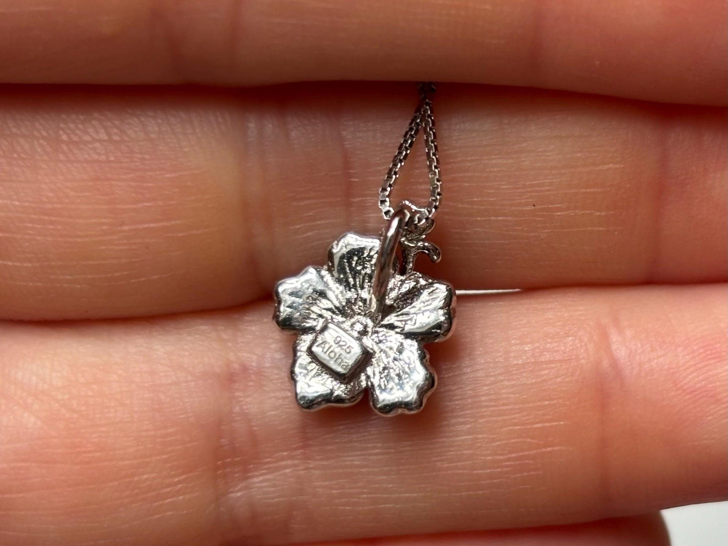 Hawaiian 925 Sterling Silver Rhodium Plated KOA WOOD Hibiscus Flower Necklace w chain Cute Gift for Mom Mother Wife Girlfriend Sister Friend