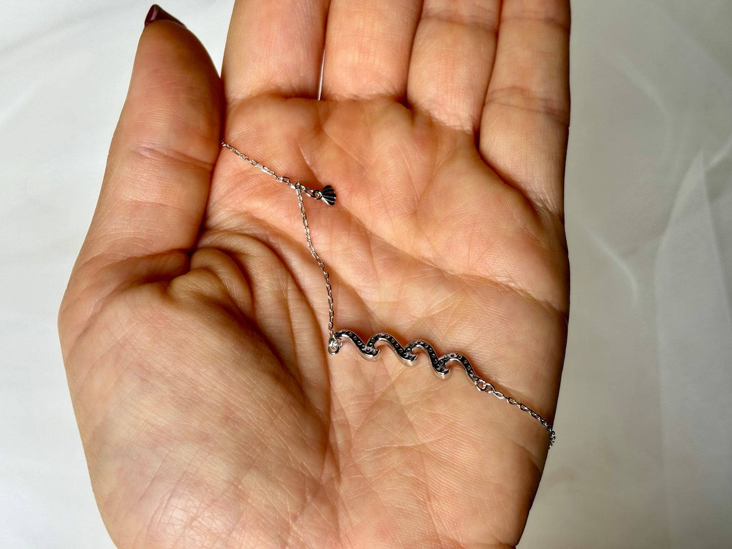 Hawaiian Wave Necklace 925 Sterling Silver Tarnish Free with Cute Shell Charms Oceanlover Gift for her Dainty Necklace Bridesmaid Beach Gift