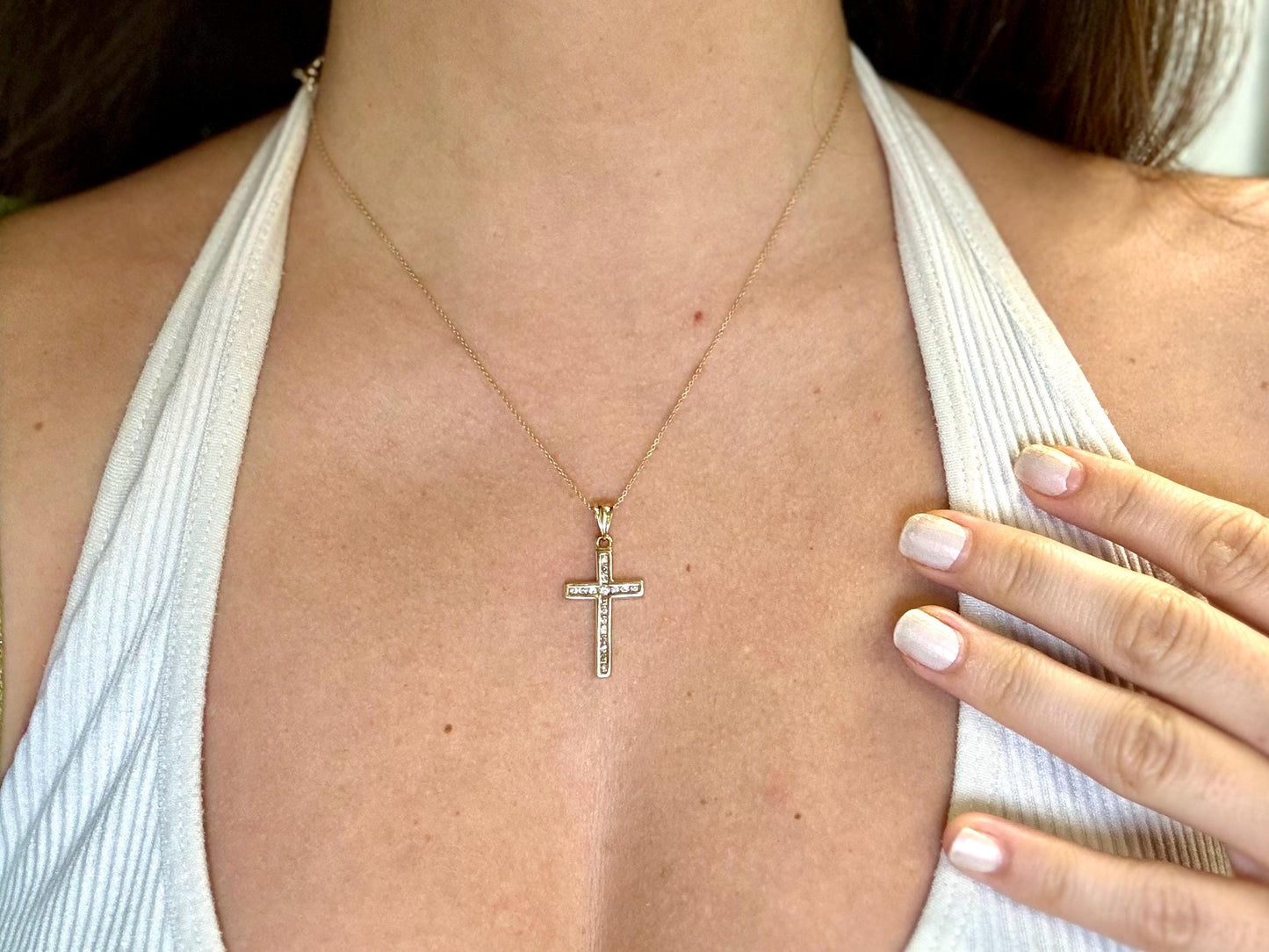 14K Solid Yellow Gold Cross Necklace Jesus Christ Pendant Diamond Cross Christian Gift for her Chritian Gift for Wife Christmas Gift