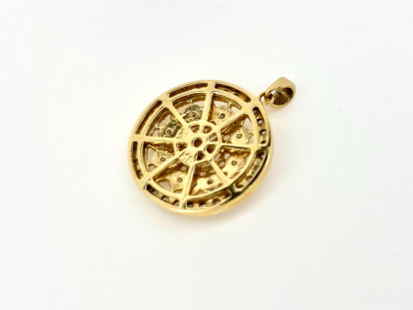 14K Yellow Gold Mandala Pendant with Diamonds, 17mm Round Dainty Gold Necklace, Everyday Jewelry, Anniversary Gift, Unique Gift for Women