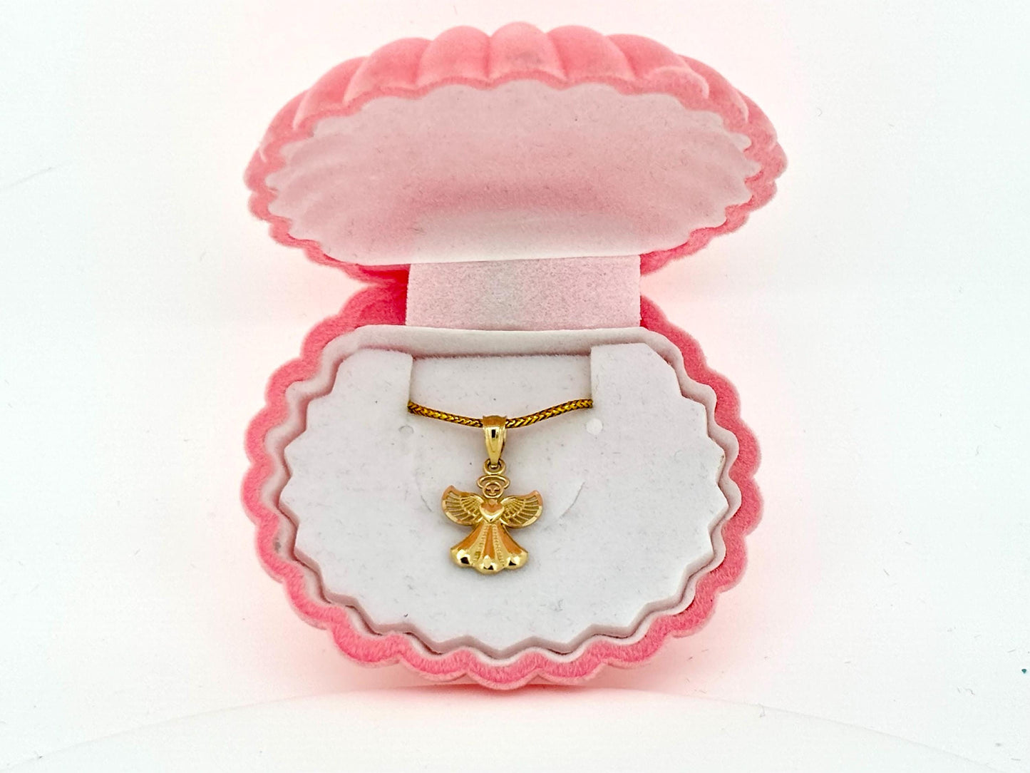 14K Solid Gold Guardian Angel Pendant Loving Angel Necklace Gold Pendant Valentines Gift for her Birtday Gift for Mom Protective Necklace