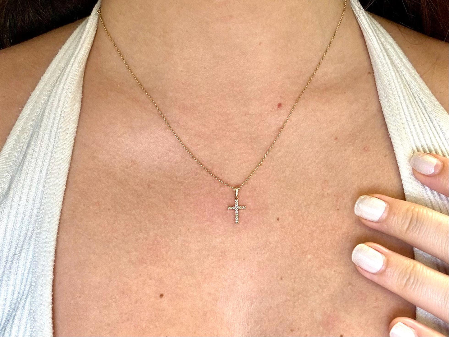 14K Solid White Gold Cross Necklace Jesus Christ Pendant Diamond Cross Christian Gift for her Chritian Gift for Wife Christmas Gift