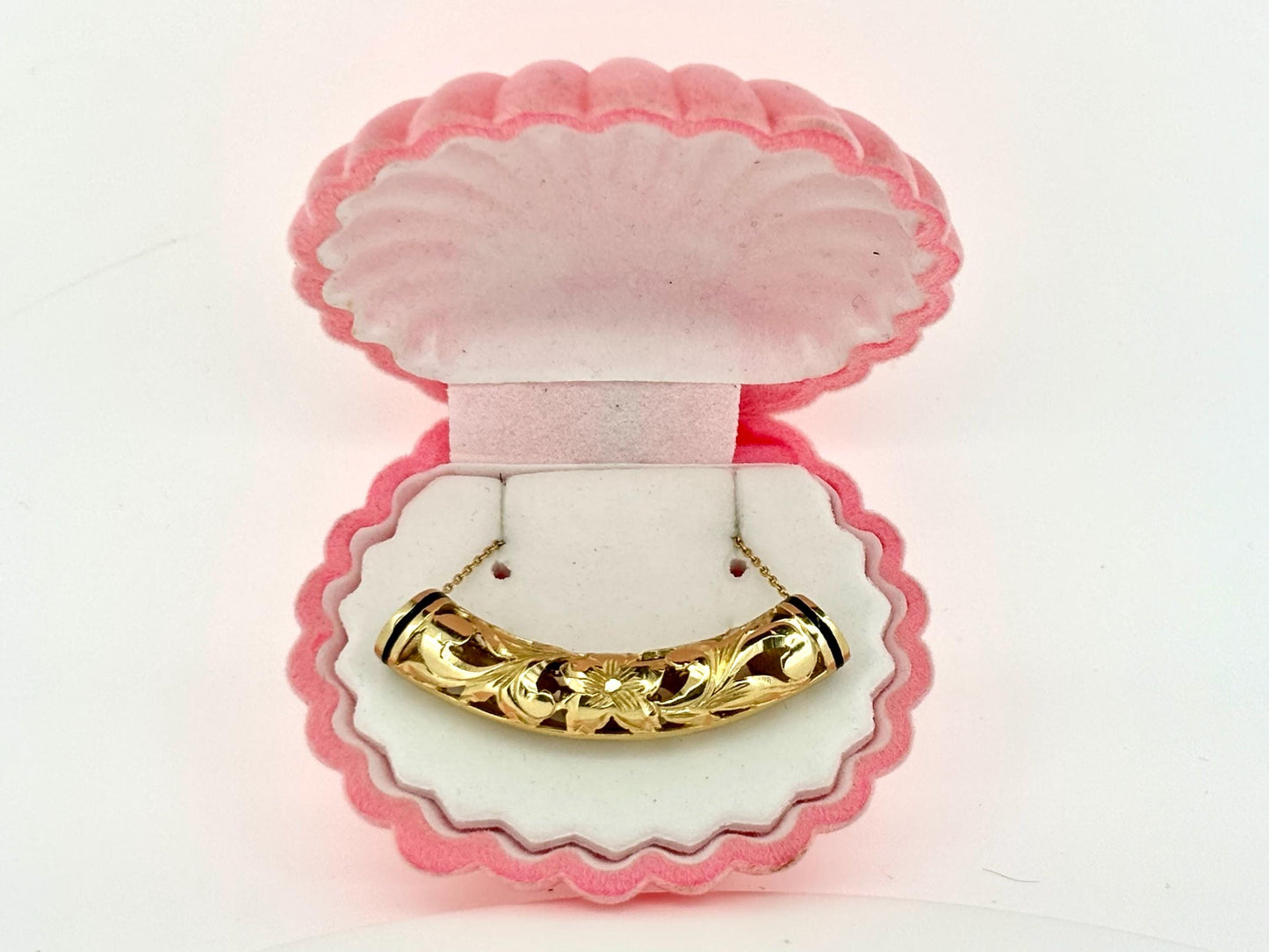 14K Solid Gold Hawaiian Barrel Pendant Flower Pendant Slider Necklace Gold Pendant Birthday Gift for her Gift for Mom Flower Puka Bead Scrol