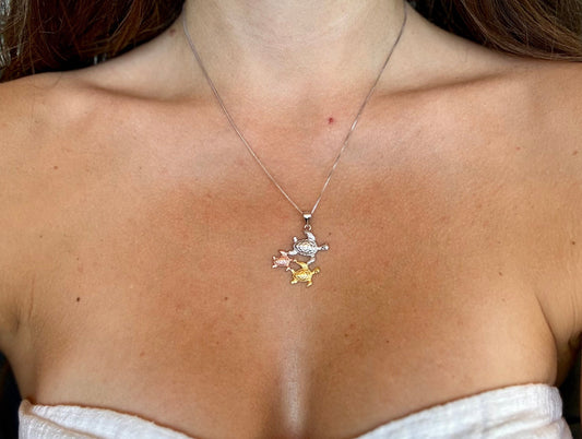 Hawaiian Turtle Family Necklace 925 Sterling Silver 3 Color Tarnish Free 14k Gold n Rose Plated w chain Honu Gift for Her Wife Oceanlovers