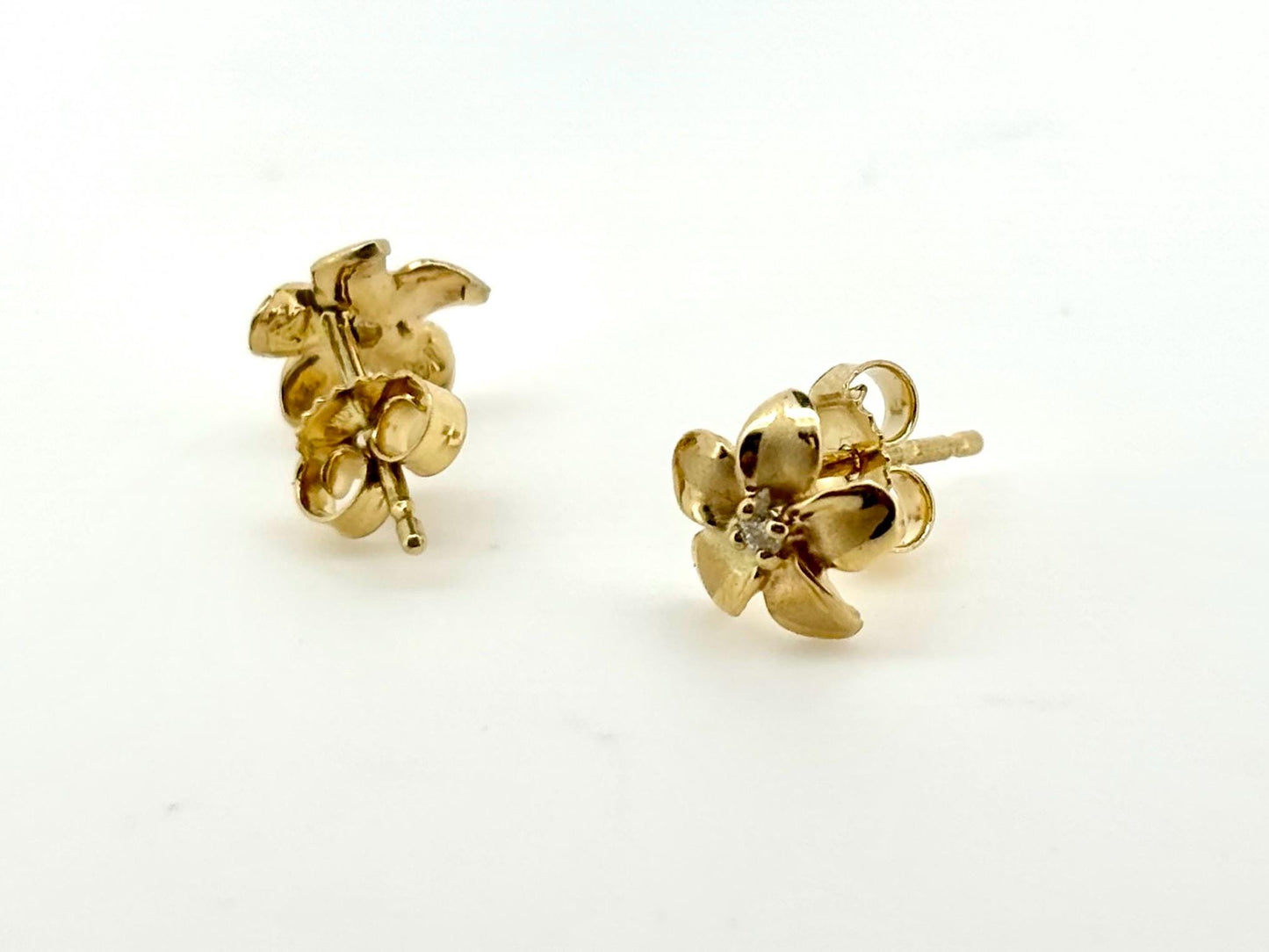 14K Solid Gold Plumeria Earrings Flower Earrings  Gold Earrings Birthday Gift for her Gift for Mom Flower Studs Diamond Studs Gold Studs