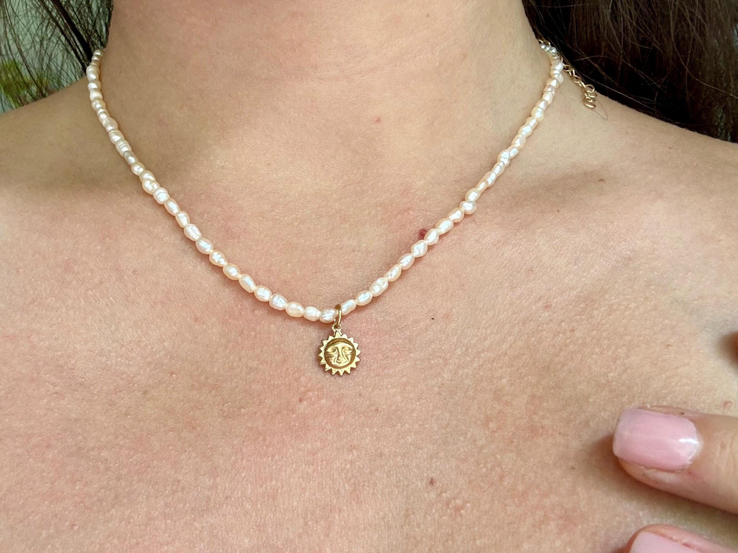 Gold Sun Necklace Genuine Freshwater White Pearl Necklace Leo Gift for Girlfriend Celestial Gold Filled Tarnish Free Dainty Gift For Her