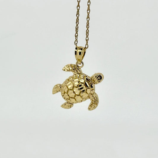 14K Solid Gold Hawaiian Turtle Pendant