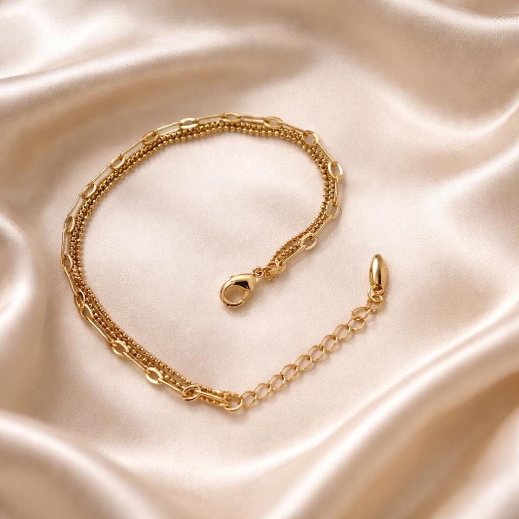 Dainty Charm Bracelet | Adjustable Gold Chain With Sparkling Cubic Zirconia Stones