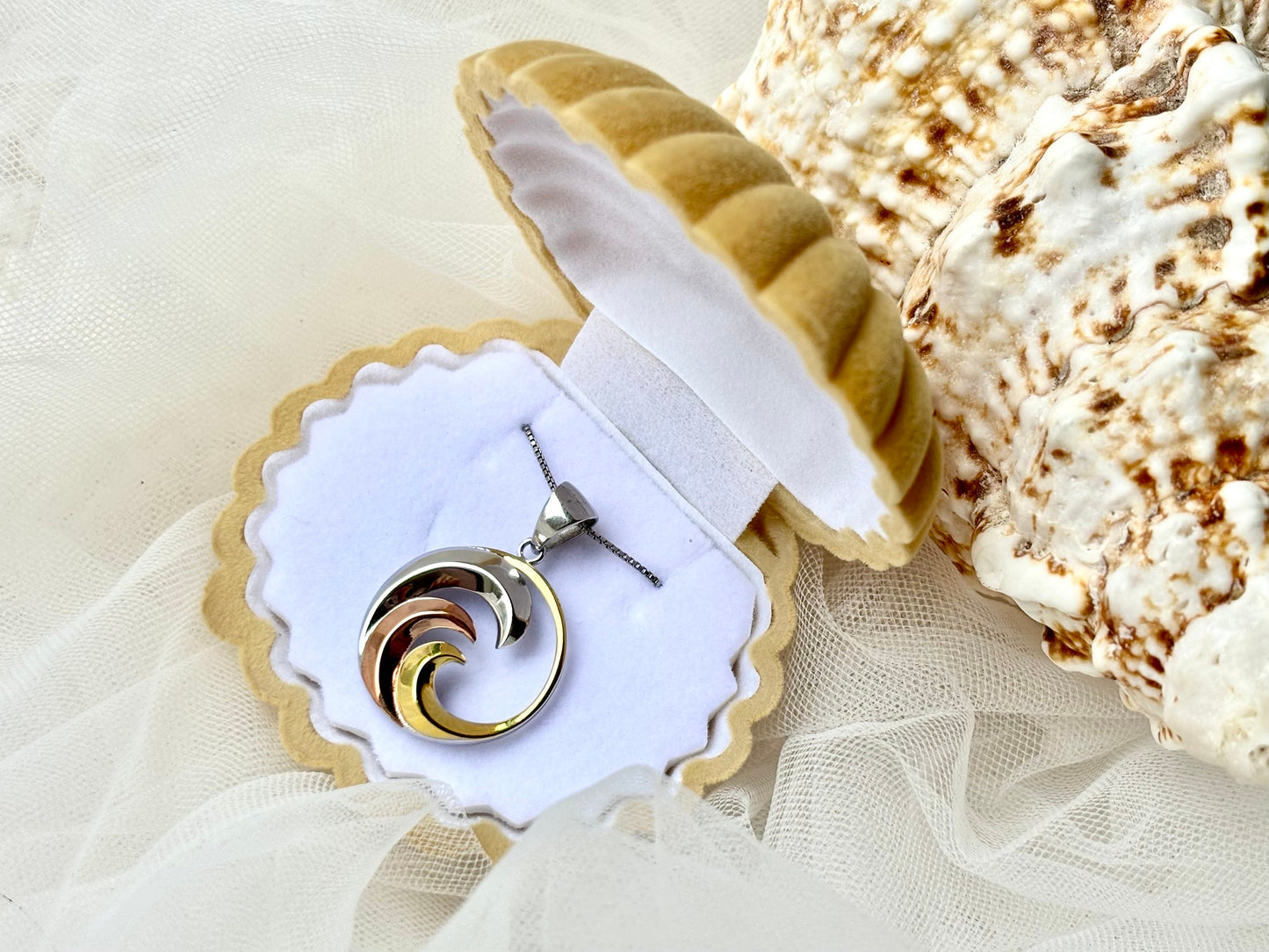 Hawaiian Wave Necklace 925 Sterling Silver 3 Color Rhodium 14k Gold Plated chain Cute Gift for Wife Mom Girlfriend Surf surfer ocean MD