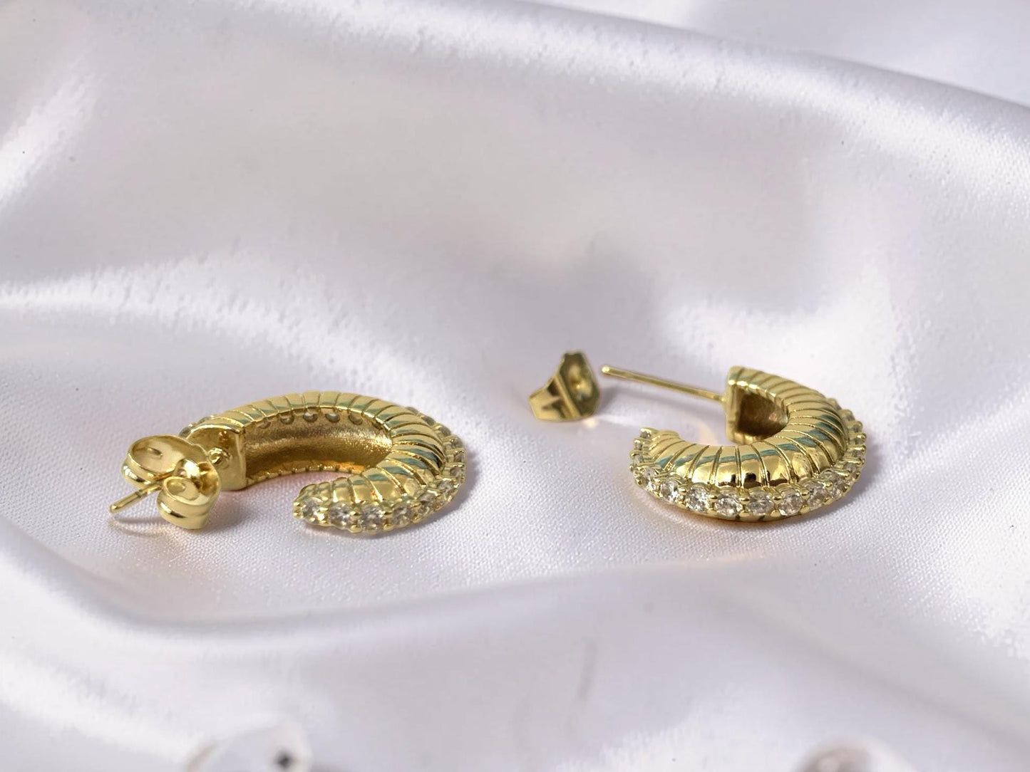 Shell Stud Earrings – Dainty Gold Studs with CZ Stone | Gift for Her