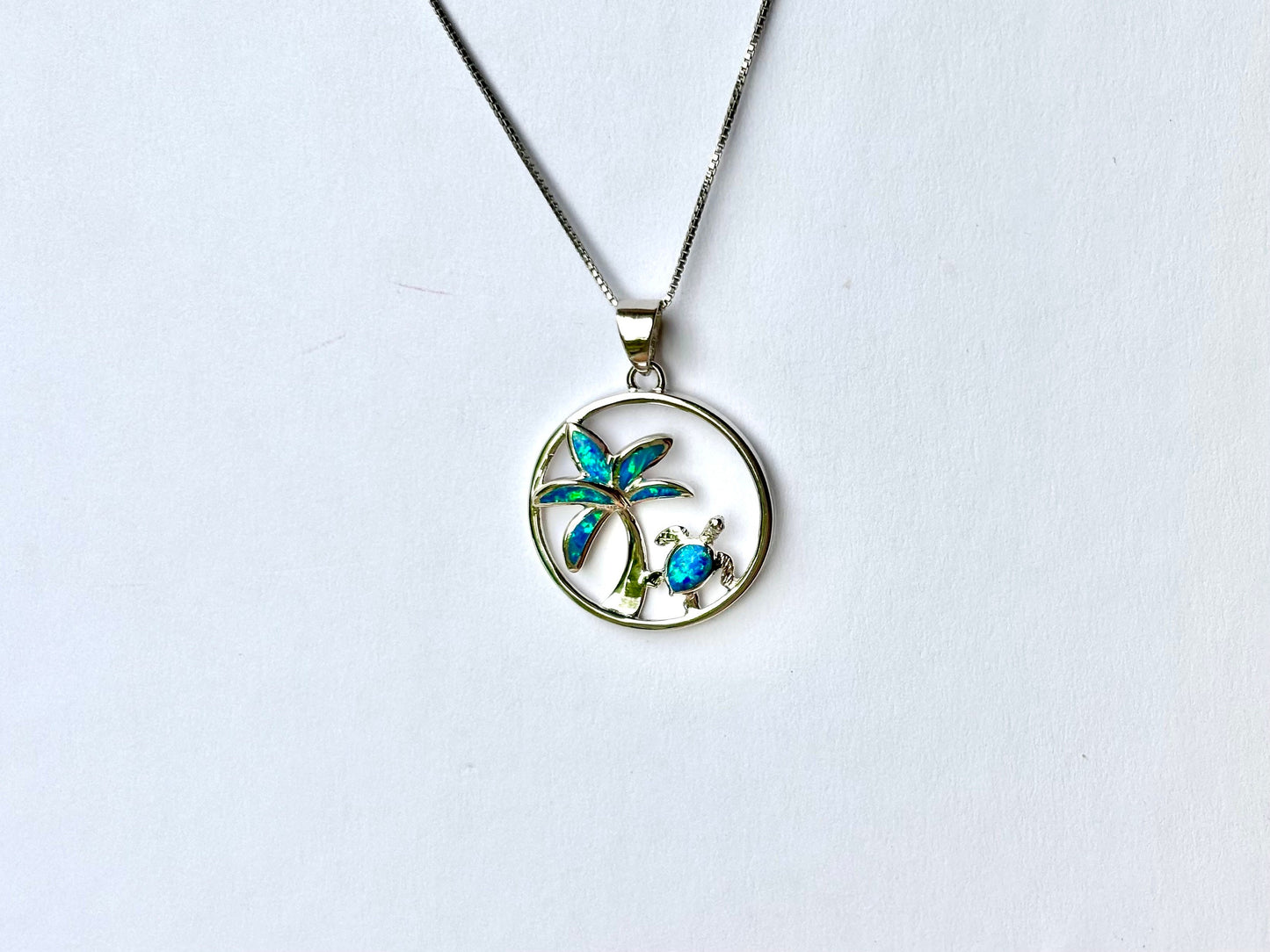 Hawaiian Honu Turtle Necklace – Blue Opal Pendant in Sterling Silver