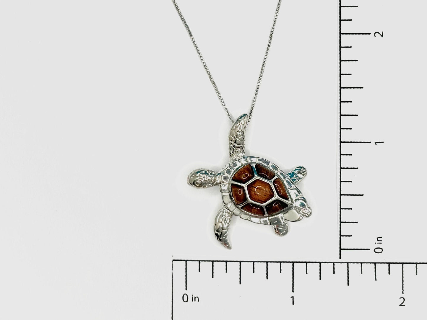 Large Sea Turtle Necklace – 925 Sterling Silver with Koa Wood