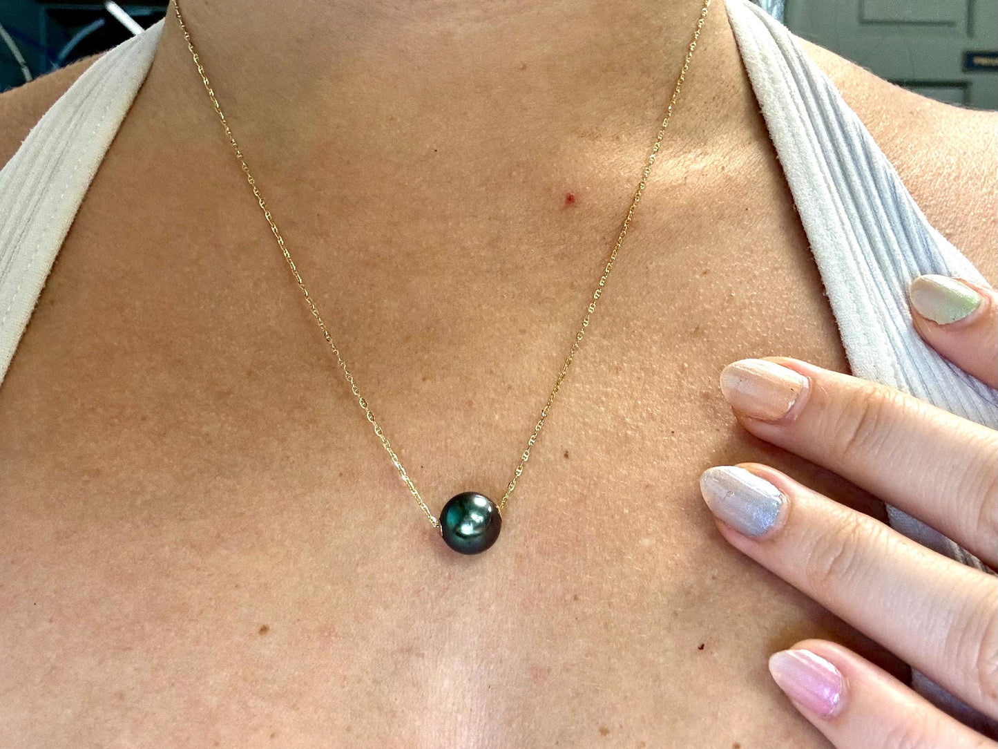 Genuine Natural Tahitian Pearl Necklace Black Pearl Pendant with 14K Gold Chain Black Pearl Necklace Birthday Gift for Her Gift for Mom