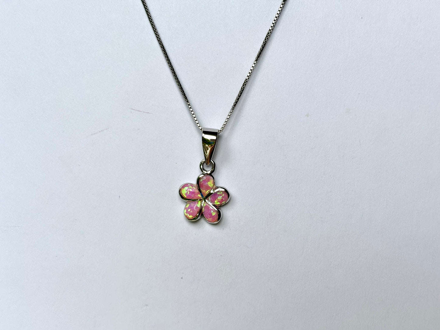Dainty Pink Opal Plumeria Flower Necklace Tarnish Free with chain Girly Minimalist Floral Gift for Her Gift for Mom 925 Sterling Silver