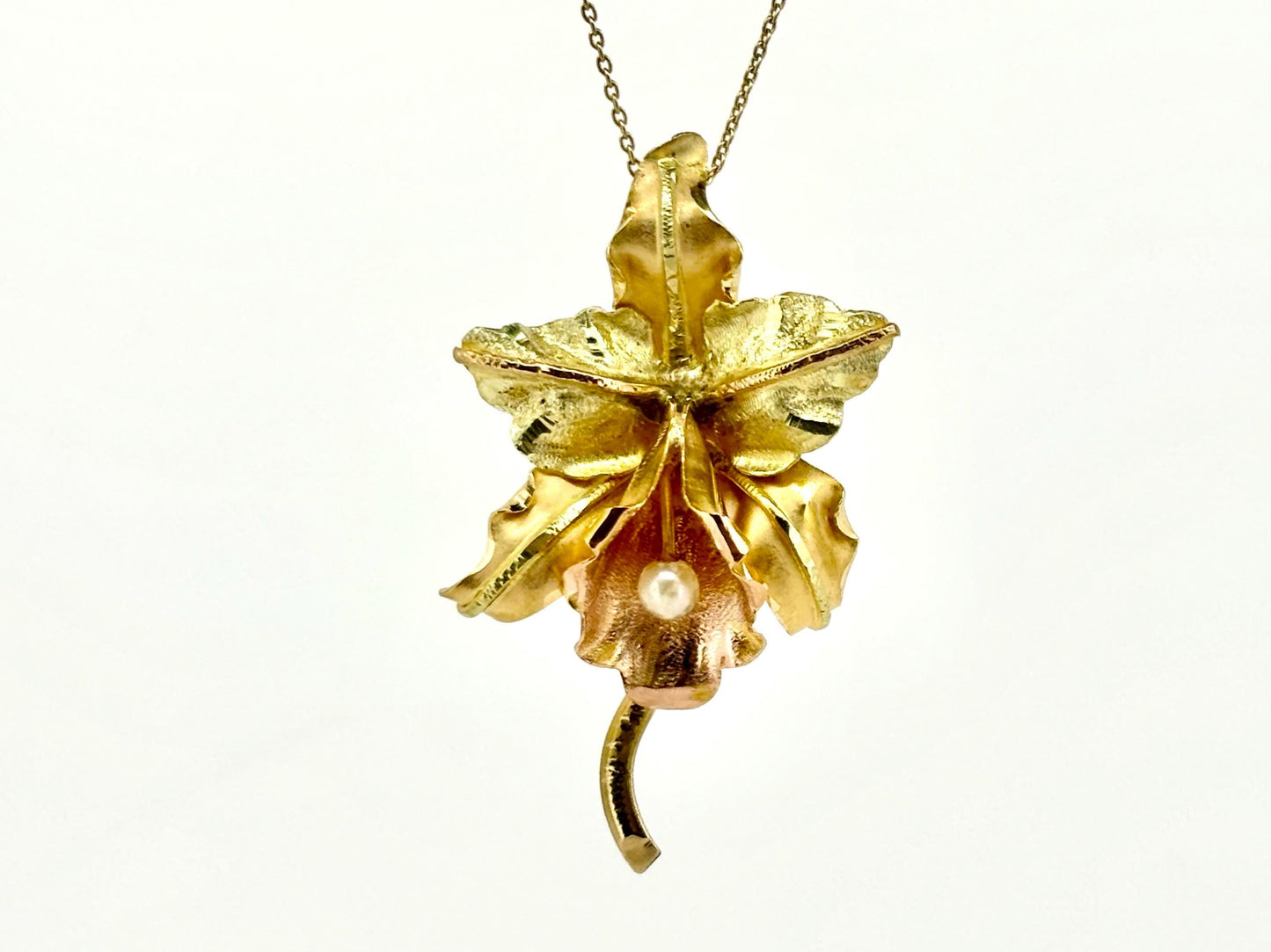 14K Solid Gold Orchid Pendant Flower Pendant Orchid Necklace Gold Pendant Birthday Gift for her Gift for Mom Flower Necklace Pearl Orchid