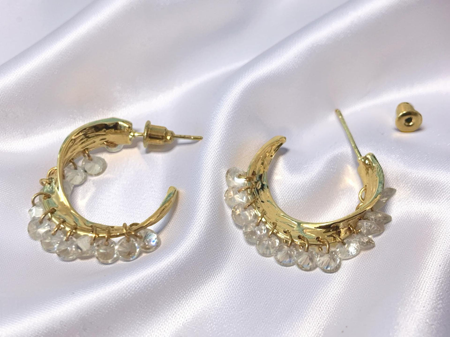 Gold Hoop Earrings – Dainty 14K Gold Plated Hoops with Clear Gemstones