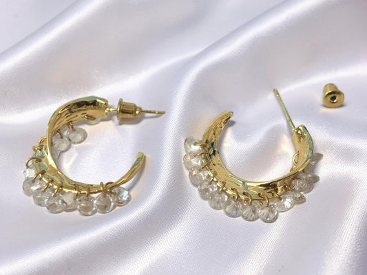 Gold Hoop Earrings – Dainty 14K Gold Plated Hoops with Clear Gemstones, gift for her – handmade Hawaiian jewelry, Island Goddess Jewelry