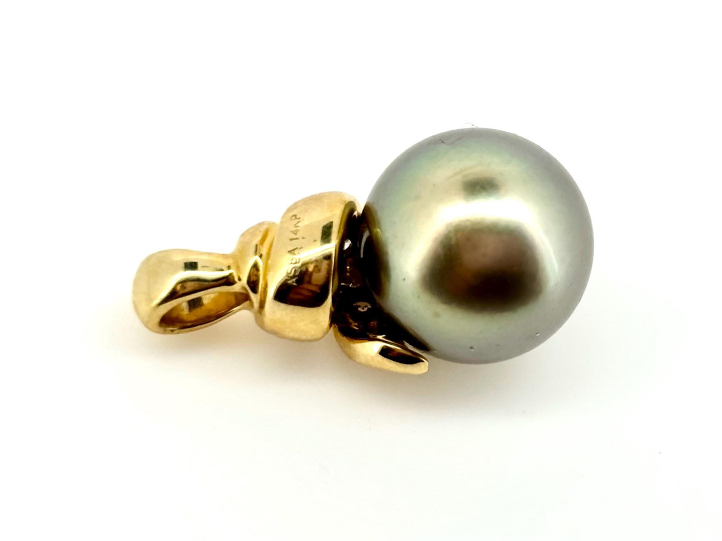 Genuine Natural Tahitian Pearl Necklace Black Pearl Pendant with 14K Gold Diamond Necklace Birthday Gift for Her Diamond Pendant