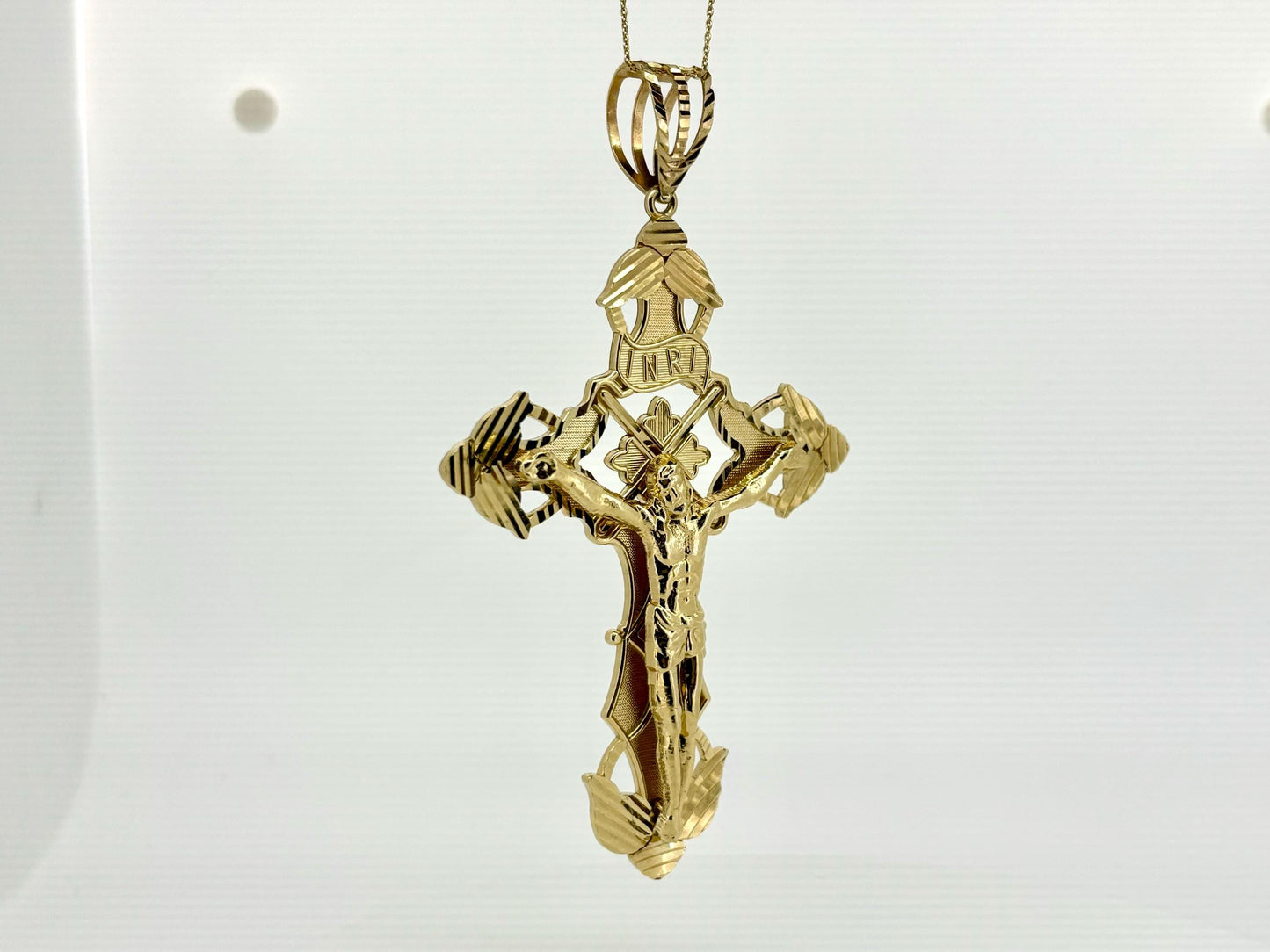 14K Solid Yellow Gold Cross Necklace Jesus Christ Pendant Giant Elegant Christian Gift for her Chritian Gift for Wife Christmas Gift