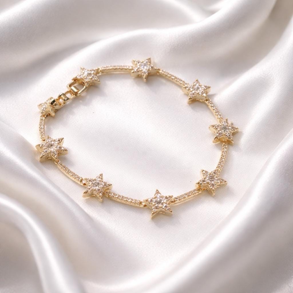 Star Bracelet – Adjustable Gold Plated Cubic Zirconia Dainty Bracelet for Everyday Wear
