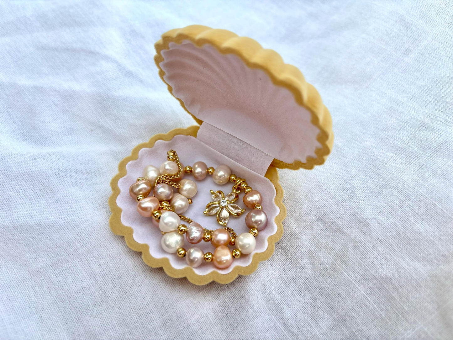 Tri-Color Pearl Bracelet with Flower Charm