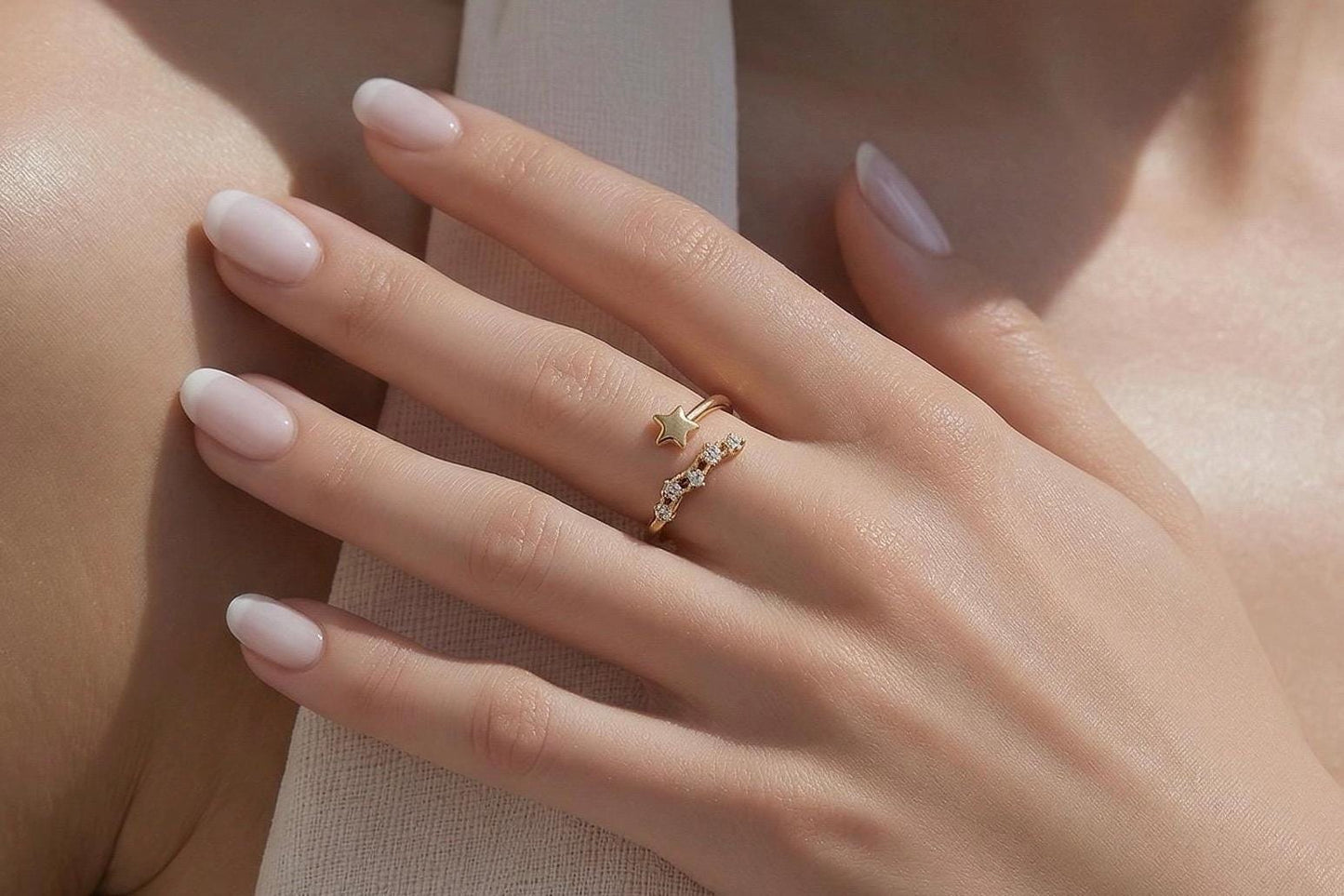Star Ring Stainless Steel – Adjustable 14K Gold Plated Celestial Stackable Ring