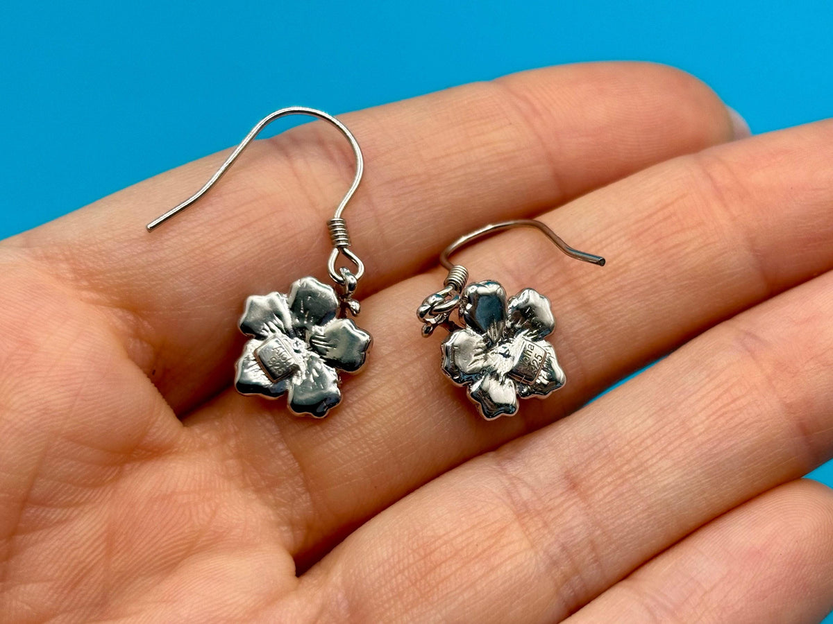 Koa Wood Hibiscus Earrings | Sterling Silver Dangle, Hawaii Jewelry