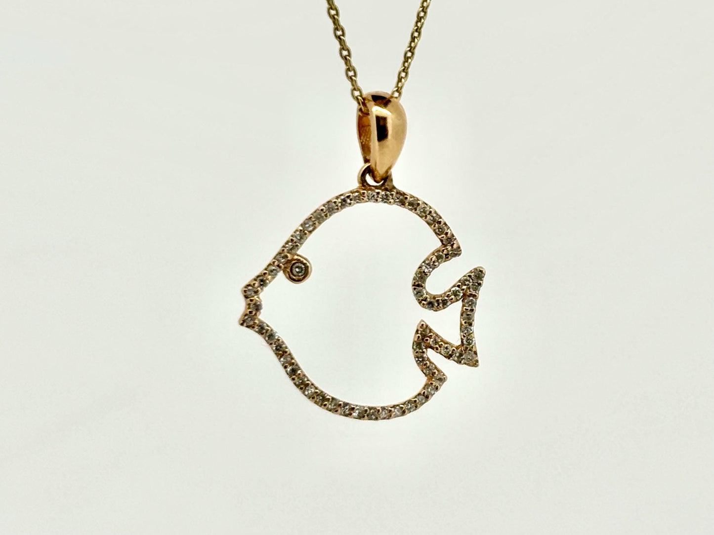 14K Rose Gold Fish Pendant, Fish Necklace Diamond Necklace Diamond Pendant Birthday Gift For Her For mom Anniversary Gift Christmas Gift