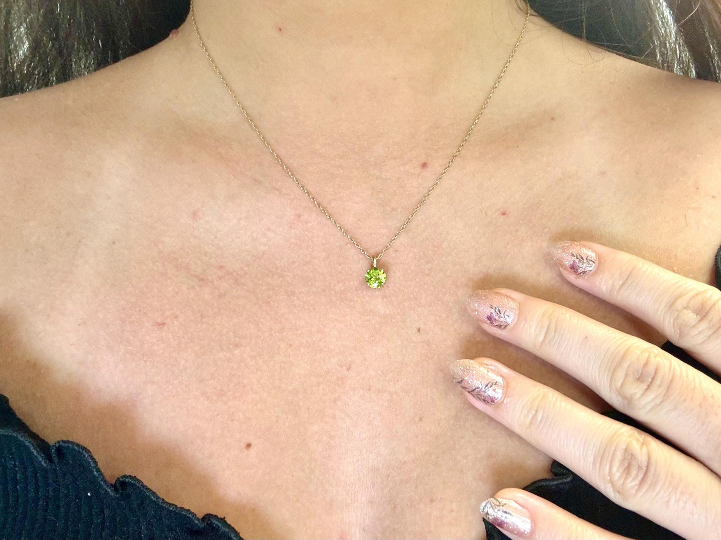 14K Solid Gold Necklace Peridot Pendant Hawaiian Diamond Peles Tears - Birthday Gift for Her Gift For Mom Green Necklace Peridot Necklace