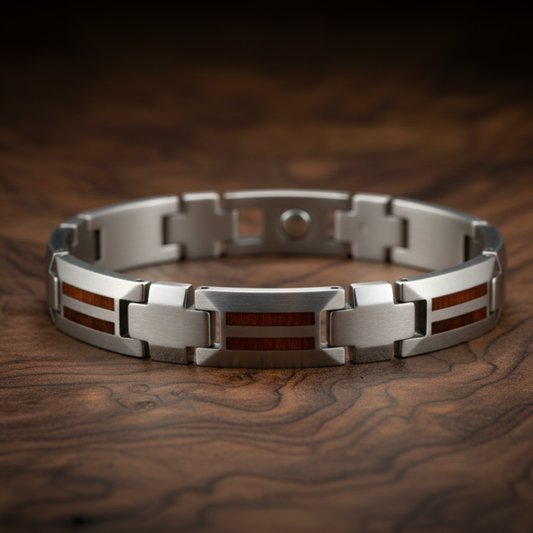 Men's Tungsten Bracelet - Double Koa Wood Inlay | Durable Masculine Jewelry