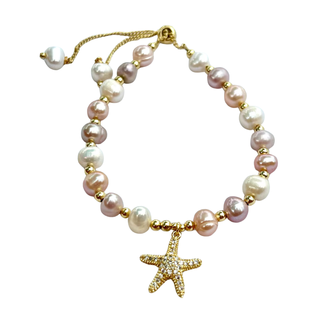 Three Color Pearl Charm Bracelet