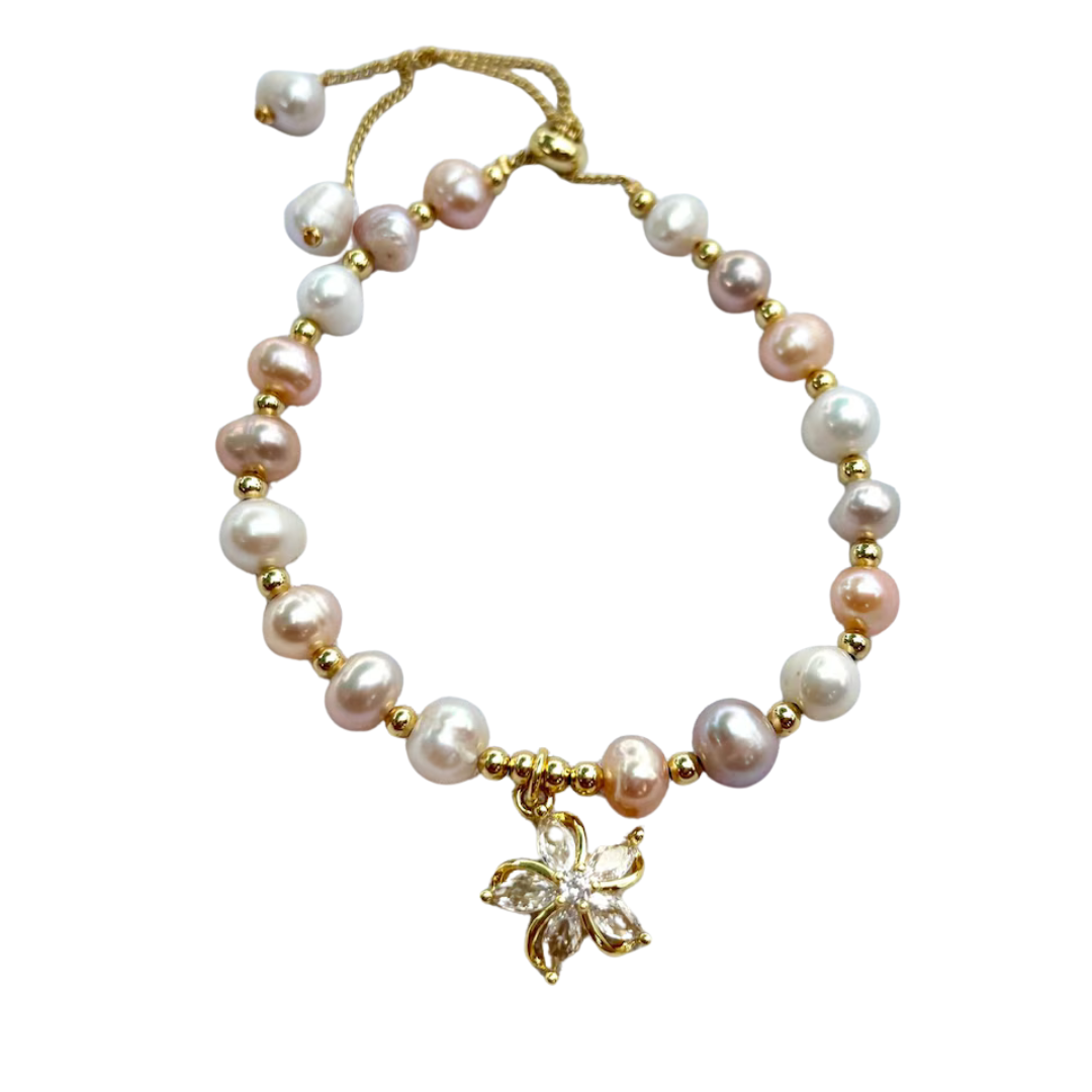 Three Color Pearl Charm Bracelet