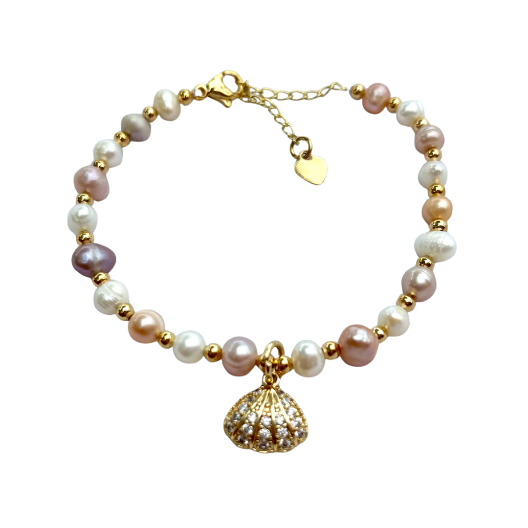 Three Color Pearl Charm Bracelet