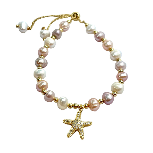 Tri-Color Pearl Bracelet with Starfish Charm