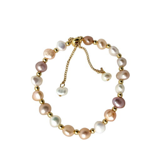 Three Tone Pearl Bracelet – Elegant Freshwater Jewelry With Copper Adjustable Clasp