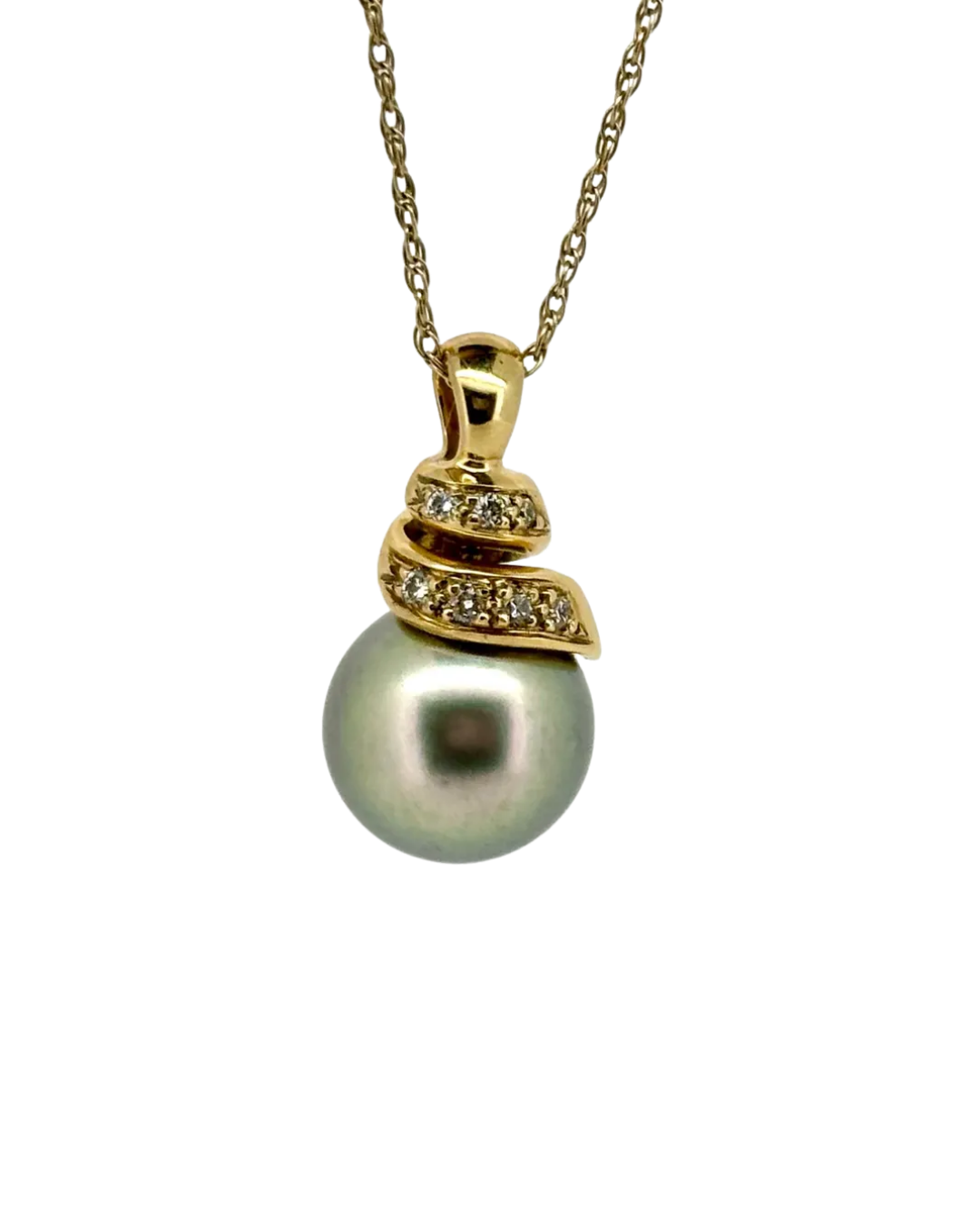 Genuine Natural Tahitian Pearl Necklace Black Pearl Pendant with 14K Gold Diamond Necklace Birthday Gift for Her Diamond Pendant