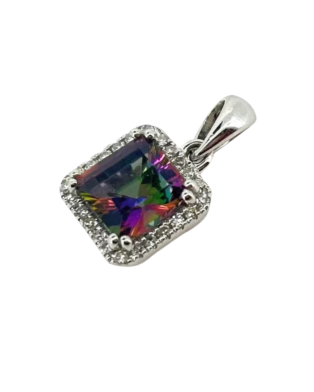 Mystic Topaz Diamond Pendant 14K White Gold 1.28 Carat - Rainbow Necklace, Dainty Necklace Charm , Birthday Gift for Her Gift For Mom