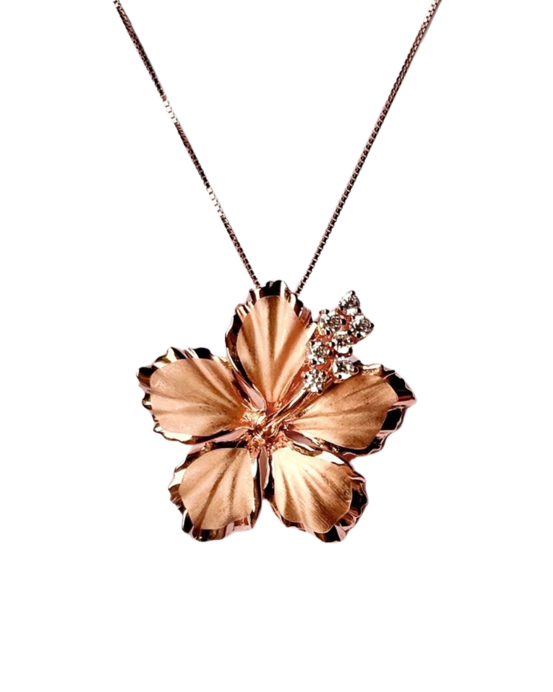 Hawaiian Hibiscus Flower elegant Necklace 925 Sterling Silver 14K Rose Plated CZ stone with chain Cute Gift for Mom Mother Wife Girlfriend