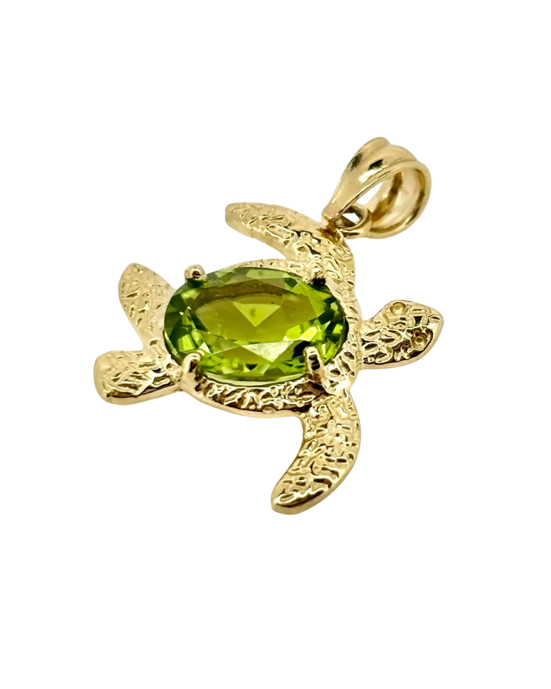 14K Gold Turtle Pendant Peridot Pendant Hawaiian Diamond Peles Tears - Birthday Gift for Her Gift For Mom Turtle Necklace Peridot Necklace