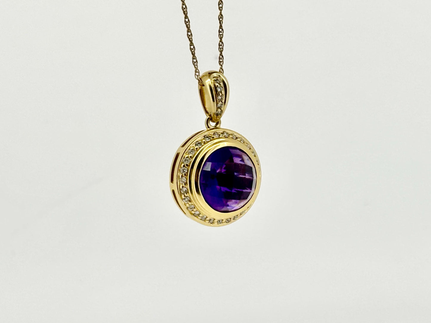 14K Yellow Gold Amethyst Pendant with Diamonds | Purple Jewelry | February birthstone | Gift for her birthday, anniversary Gold Necklace