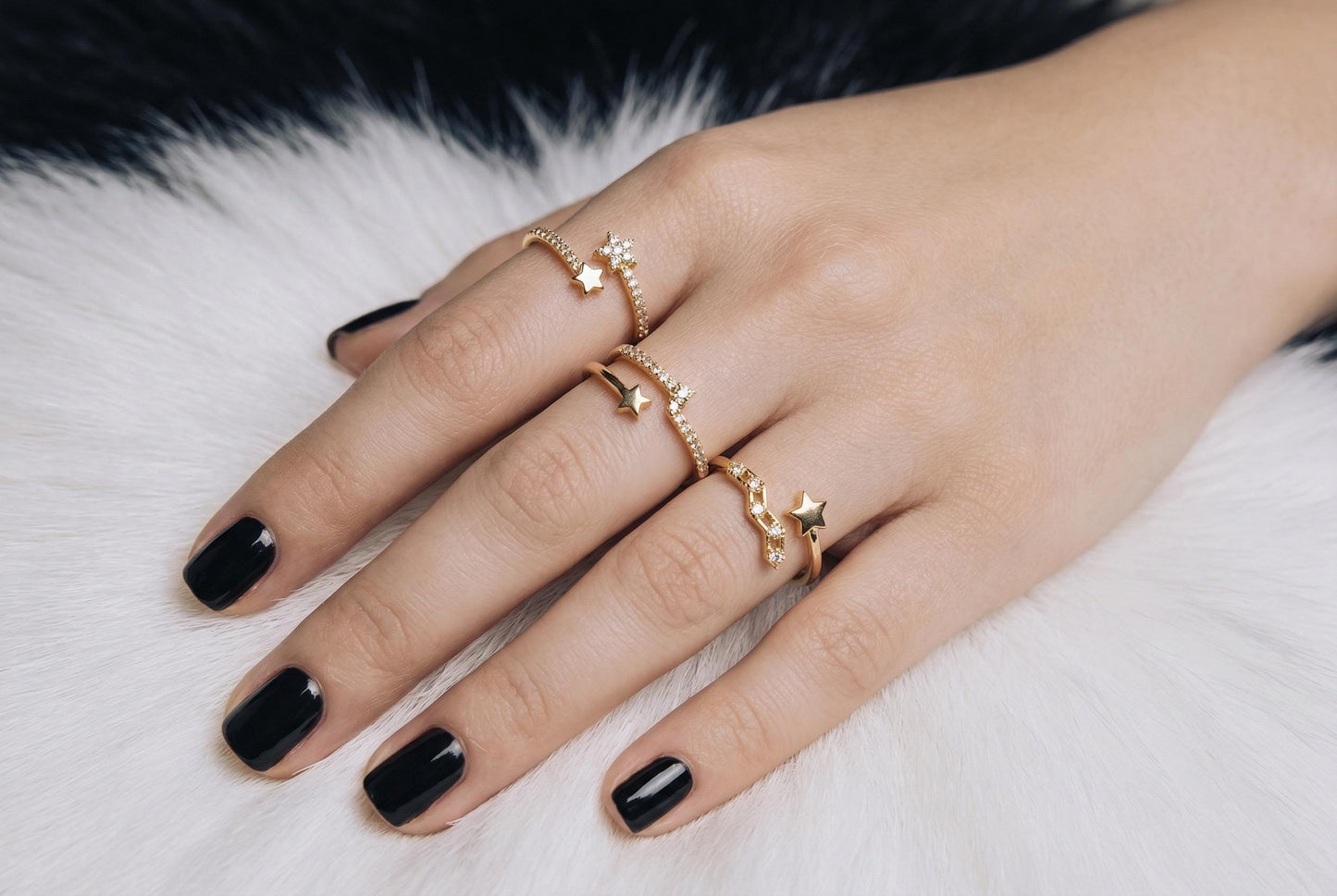 Star Ring Stainless Steel – Adjustable 14K Gold Plated Cubic Zirconia Jewelry