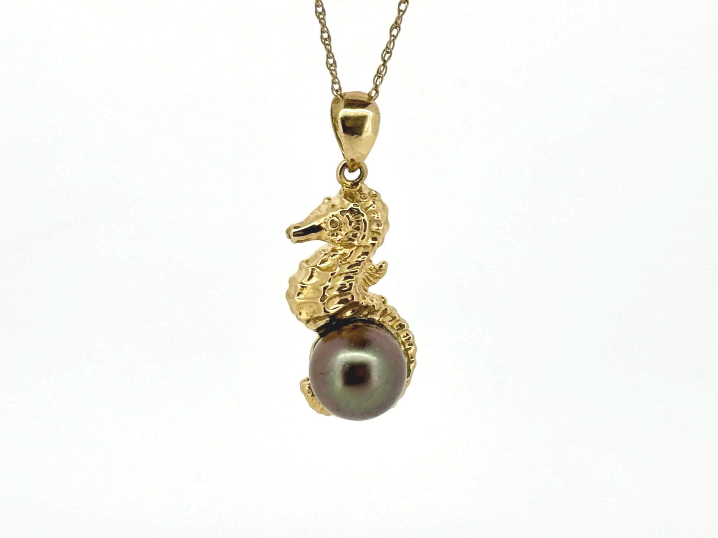 14K Solid Gold Tahitian Pearl Necklace Seahorse Pendant Black Pearl Pendant Seahorse Necklace Birthday Gift For Her Gold Pendant